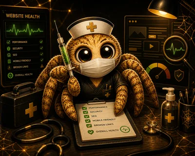 Webster the spider conducting a website health audit